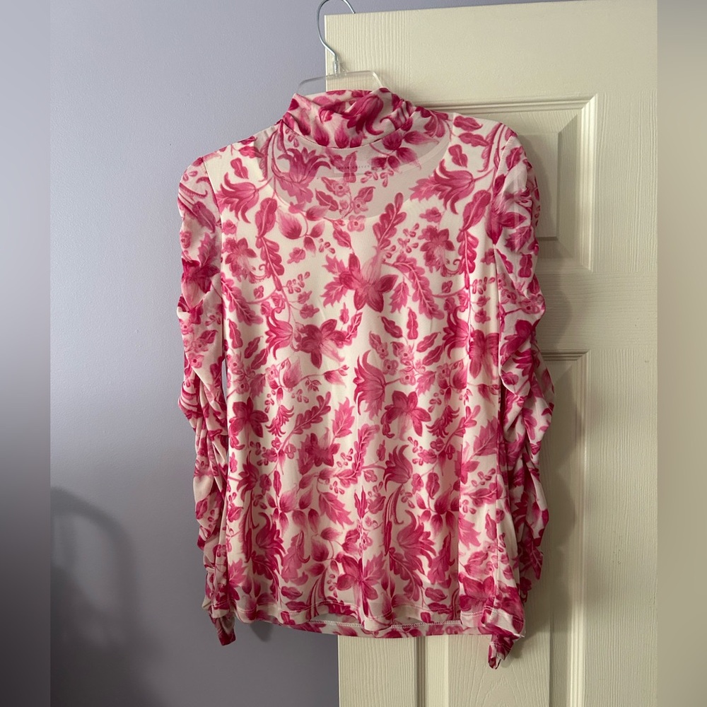 Susan Graver Pink Ruched Long Sleeve Blouse